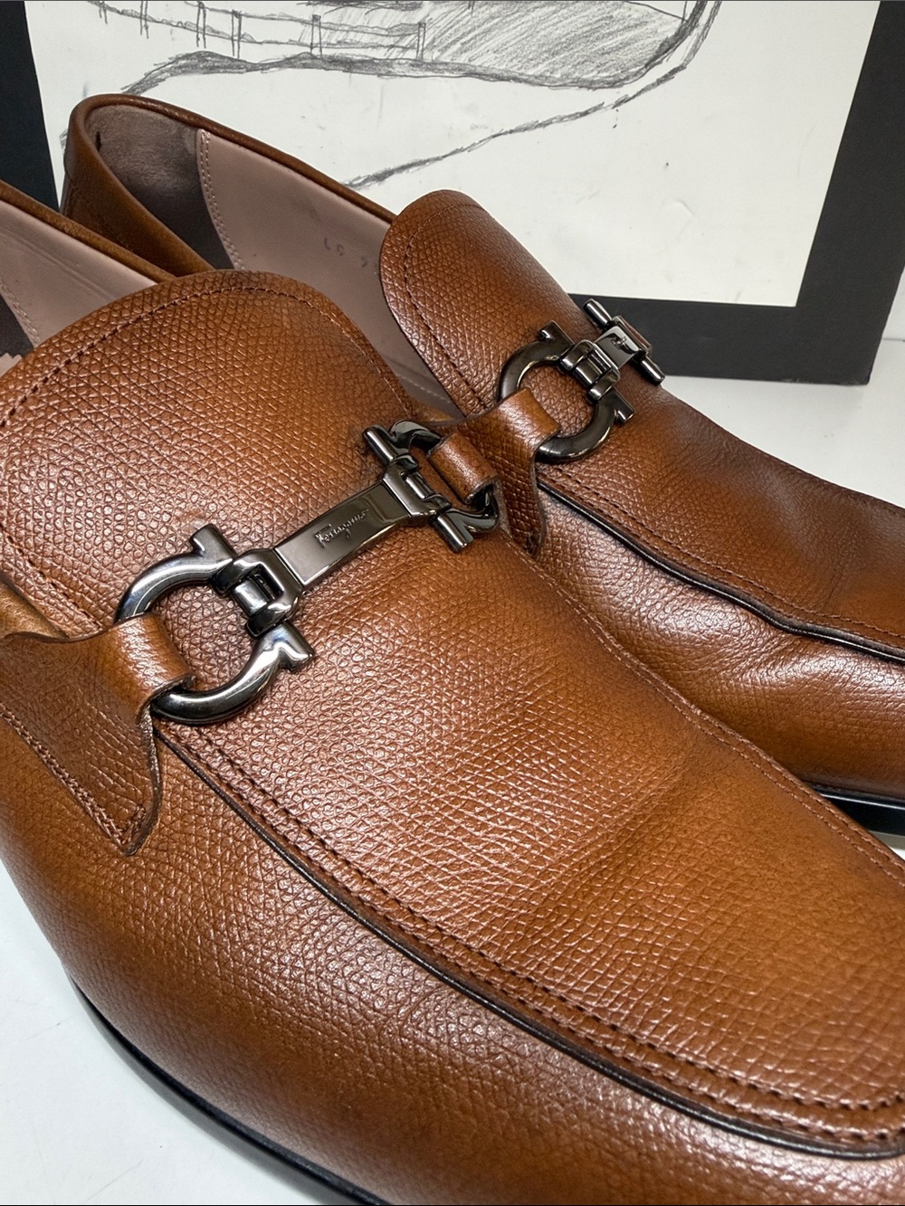 Salvatore Ferragamo Ree Gancini Pebble Calf Leather Loafers Men’s Size US 9.5 E - Picture 9 of 16